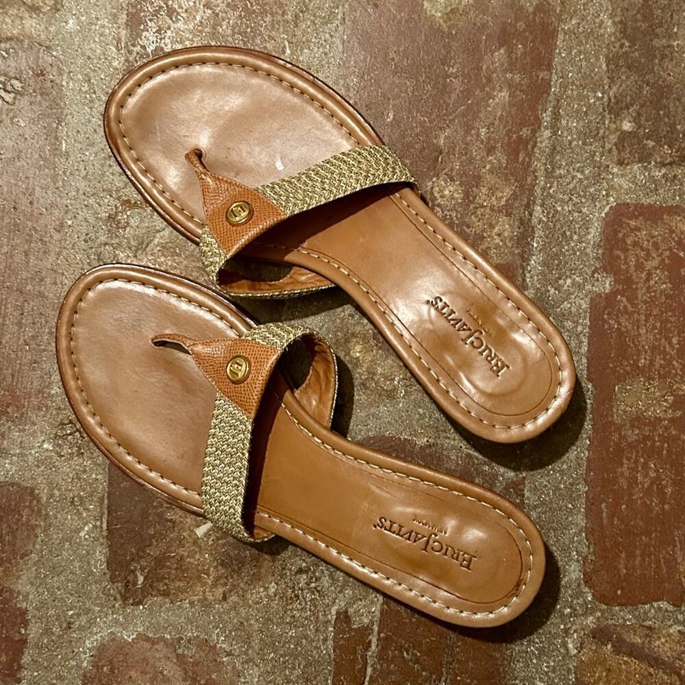 Eric Javits Leather and Woven Detail Thong Sandals Kitten Heel SIZE 8.5M